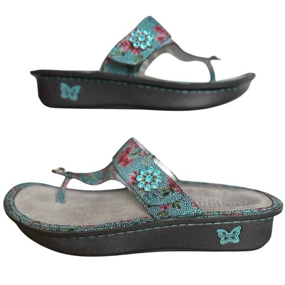 Alegria Carina Aqua Flora Slide Thong Sandals EUR 40 Womens US 9.5 Summer - Picture 1 of 10